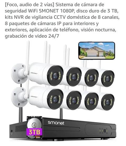 SMONET 1080P WiFi NVR Security Camera System 8CH 8-Cam 3TB Two-Way Audio