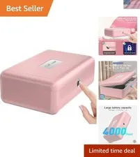 Elegant Biometric Fingerprint Storage Box - Portable & Rechargeable in Pink