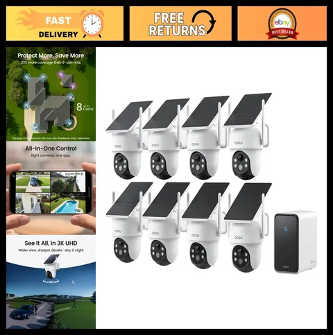 Wireless Outdoor Security Camera System, Solar-Powered, 3K Night Vision, 360° PT