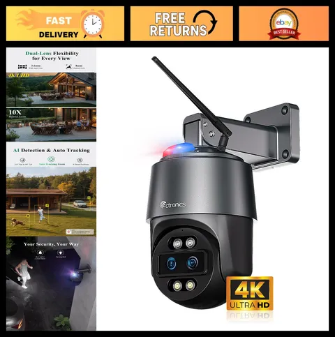4K Dual-Lens Security Camera Outdoor - 10X Hybrid Zoom, Auto Tracking, AI Detect