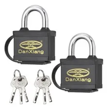 2Pcs Waterproof Padlocks, 3.2 x 2.2 x 1Inch Alloy Steel Outdoor Locks, Black