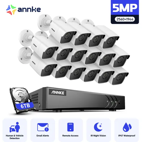ANNKE 5iN1 16CH DVR 5MP Outdoor Security Camera System AI Human Detection IP67