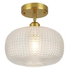 WILON Semi Flush Mount Ceiling Light Fixture, Brushed Brass 1-Light, Gold