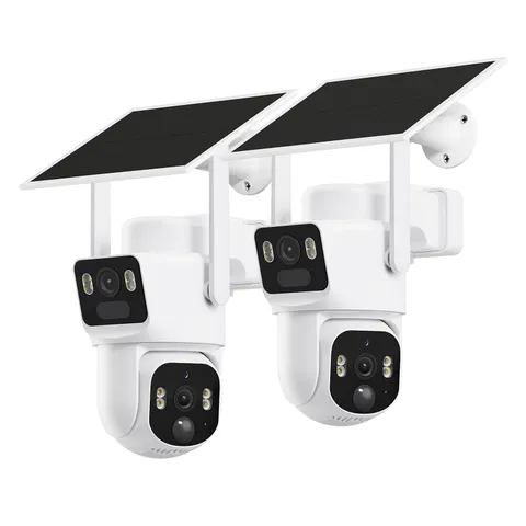 Dual-Lens Solar Security Cameras Wireless Outdoor, 2 Pack, 2K+2K Dual Views, ...