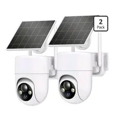 Oculview Solar 2K Wireless Wi‑Fi Outdoor Pan-Tilt Night Vision Cameras 2-Pack