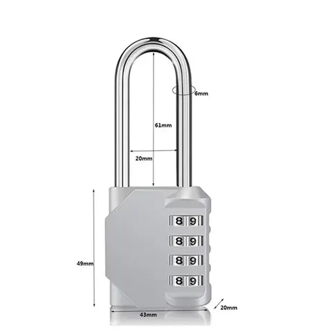 Combination Padlock Outdoor 4 Digit Long Shackle Waterproof Password Padlock Pad