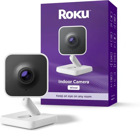 Roku Indoor Security Camera 1080p HD WiFi 6 Pet Monitor Night Vision Wired
