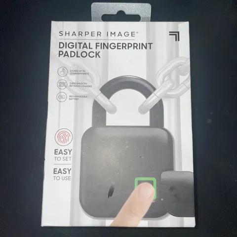 NEW Sharper Image  BLACK DIGITAL FINGERPRINT PADLOCK STORE UP TO 10 Fingerprints