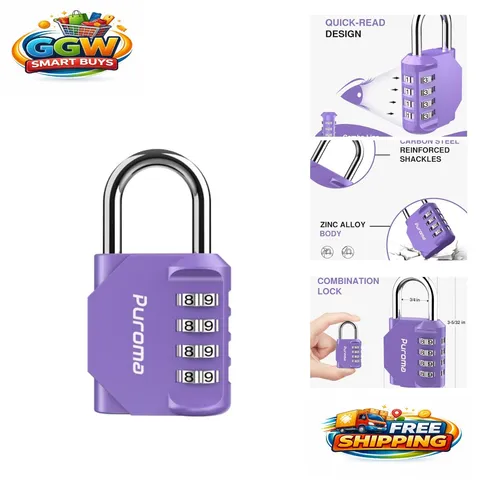 Combination Padlock 4 Digit Locker Lock Purple Zinc Alloy Steel Weather