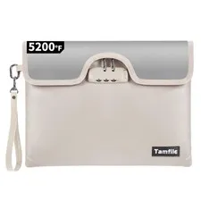 5200°F Fireproof Money Bag with Lock, Water Fireproof Document Bag with Zippe...