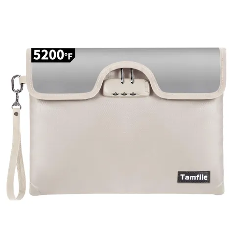 5200°F Fireproof Money Bag with Lock, Water Fireproof Document Bag with Zippe...