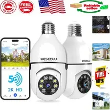 Wireless 5G Dual Band Bulb Camera - Two-Way Audio with Color Night Vision