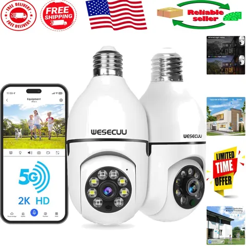 Wireless 5G Dual Band Bulb Camera - Two-Way Audio with Color Night Vision