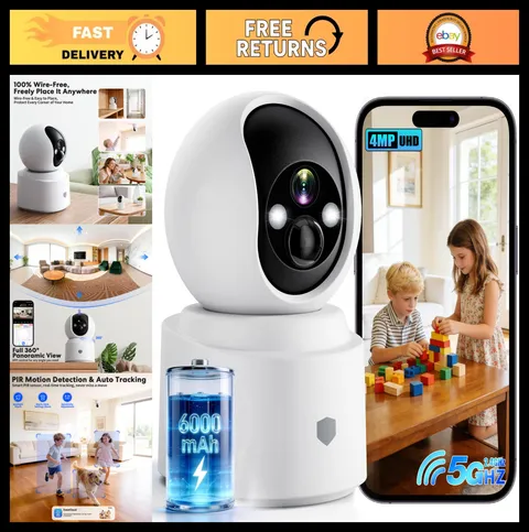 Wireless Indoor Security Camera - 4MP HD Pan/Tilt, Rechargeable, 5G/2.4G WiFi, M