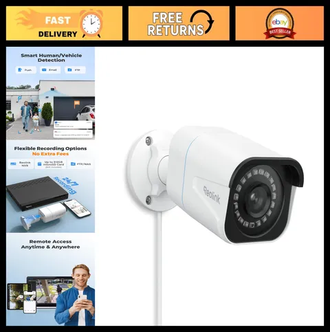 4K PoE IP Security Camera - Human/Vehicle/Pet Detection, 100ft Night Vision, Tim