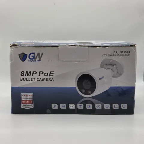 GW Security 4K 8MP POE Bullet Camera WeatherProof Smart Color Night Vision White