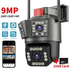3 Lens HD 1080P WiFi IP Camera Wireless Outdoor CCTV PTZ Home Security IR Cam US