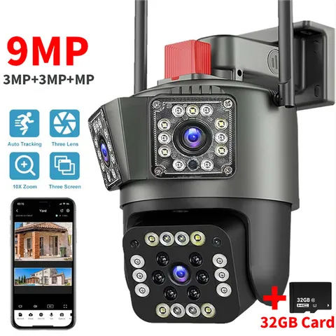 3 Lens HD 1080P WiFi IP Camera Wireless Outdoor CCTV PTZ Home Security IR Cam US