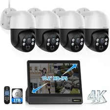 8MP 4K PoE Security Camera System 8CH NVR with 10.2 Inch Monitor Outdoor