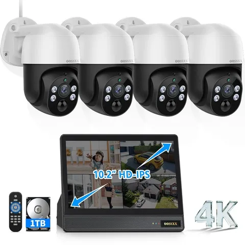 8MP 4K PoE Security Camera System 8CH NVR with 10.2 Inch Monitor Outdoor