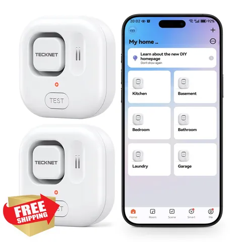 TECKNET WiFi Water Leak Detectors 2pk APP Alarm Sound Sensor