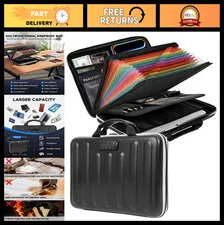 Fireproof Document Box with Lock, Waterproof Organizer, 13 Pocket Accordion File