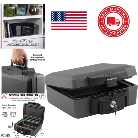 Fireproof Waterproof Safe Portable Lock Box with Key Lock and Carrying Handle