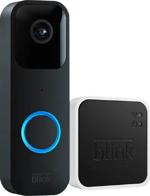 Blink Smart Wi-Fi Video Doorbell Wired/Battery Operated with Sync Module 2 - Bla