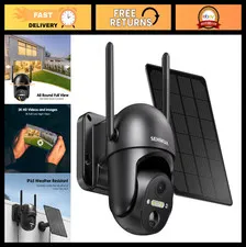 Wireless Solar Security Camera 2K 360° View, Battery Powered, WiFi, Color Night