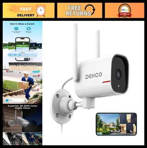 2K WiFi Outdoor Security Camera - 180° Pan, Color Night Vision, AI Tracking, 24/