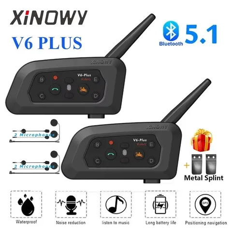 XINOWY V6 Plus Motorcycle Helmet Bluetooth Headset Intercom 1200M Interphone