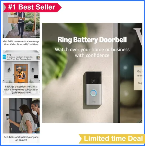 Battery Doorbell Video 1080p Two-Way Talk Motion Detection Alerts Satin Nickel