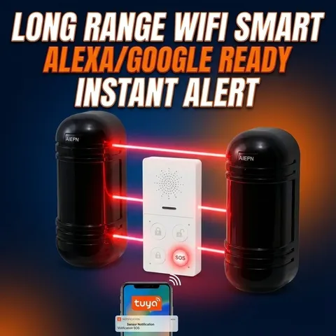 Wireless Long Range Driveway Perimeter Alarm System Kit Tuya WIFI, Google Alexa