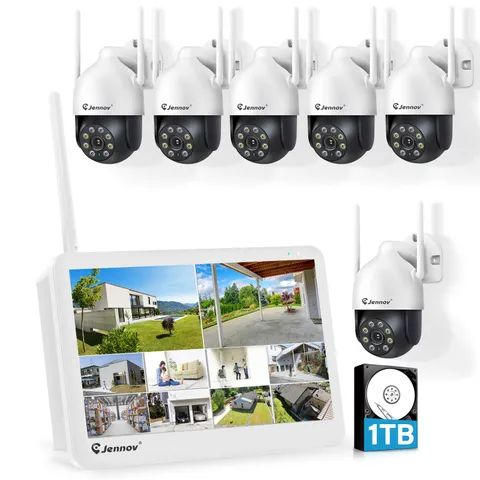 JENNOV Wireless Security Camera System Audio 10CH WIFI NVR 5MP CCTV Kit 1TB HDD