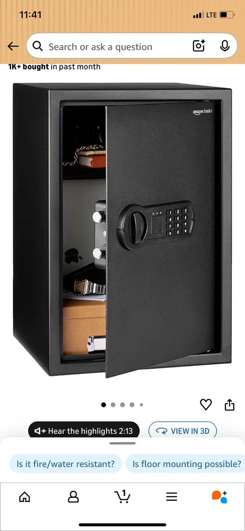 Amazon Basics Large Digital Metal Safe, Electronic Keypad Lock, Shelves, Black