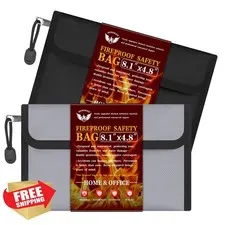 MEDOMAIN Fireproof Document Bag Black/Silver 2-Pack