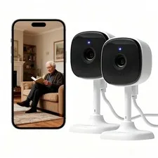 2 Pack 1080P Indoor Wired Cameras, Home Indoor Cameras for Dog/Cat/Pet/Nanny/...