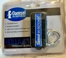 Damsel in Defense Holla His Personal Alarm 120dB Black Keychain with Flashlight