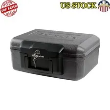 Fire Resistant Security Box Key Lock Portable Safe Documents & Valuables Black