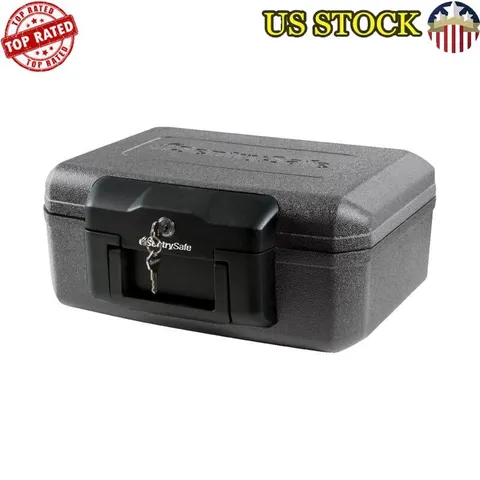 Fire Resistant Security Box Key Lock Portable Safe Documents & Valuables Black