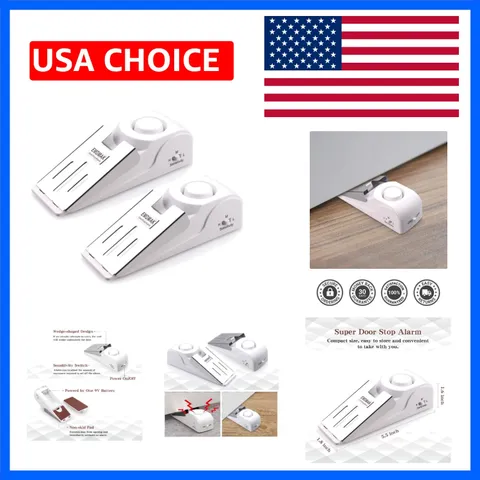 Door Stop Alarm with 120DB Siren Door Stop for Home & Travel White Pack of 2