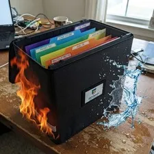 Portable Fireproof File Box with 7 Pocket Hanging Folders, 12.6"x7.8"x9.8"