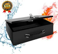 Fireproof Lock Box with Key and Combination Lock, Fire Safe Document Box, Portab