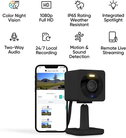 WYZE Cam OG Black Model WYZECGSB Smart Home Security Camera HD WIFI