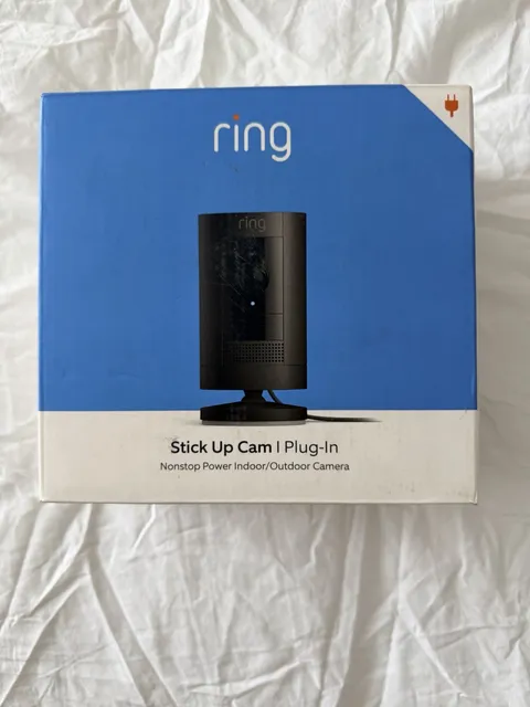 Ring Stick Up Cam Plug-In Wired Indoor Outdoor Security Camera Black New Sealed