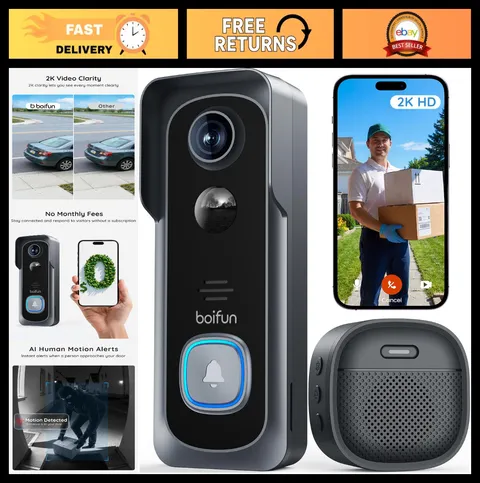 Wireless Video Doorbell Camera - 2K HD, 166° Wide Angle, Night Vision, Motion Al