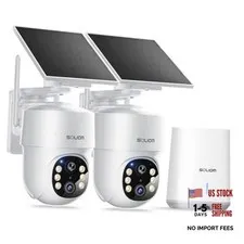 - 5MP Security Cameras Wireless Outdoor, No Subscription & Solar 2-Cams Kit