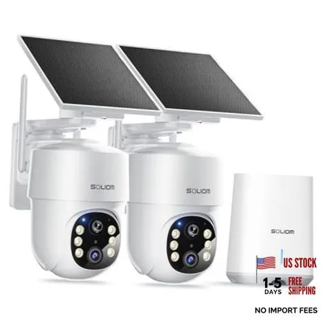- 5MP Security Cameras Wireless Outdoor, No Subscription & Solar 2-Cams Kit