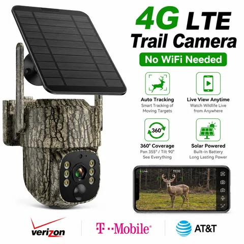 4G LTE Cellular Trail Camera  Smart PIR Alert Live View with Solar Panel 7800mAh