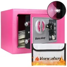 Money Safe Box for Home Sensor Light Fireproof Bag Security Lock Box Pink